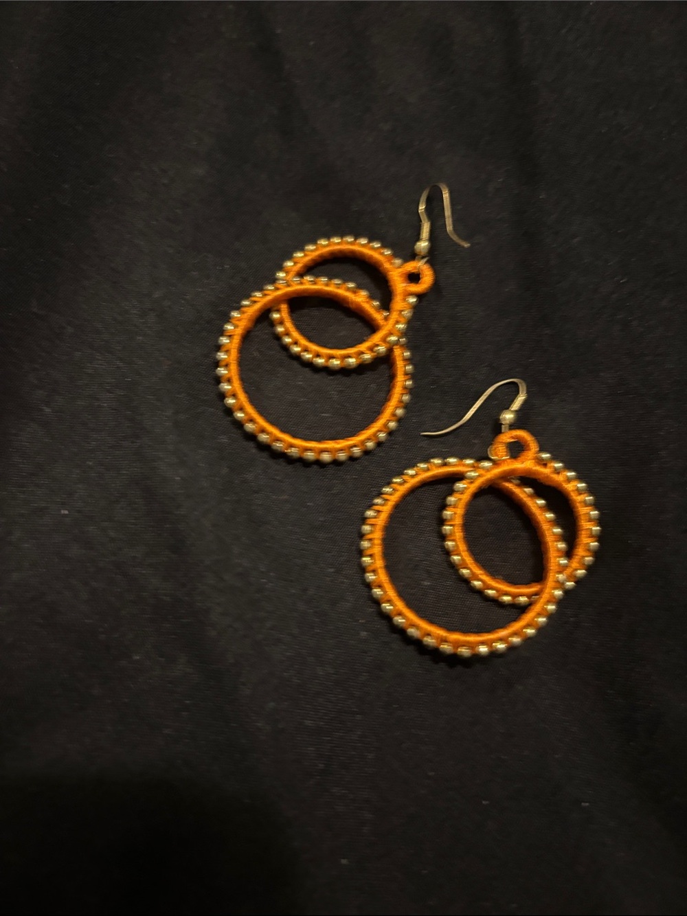 Orange Double Hoop Beaded Drop Earrings - Women's Jewelry